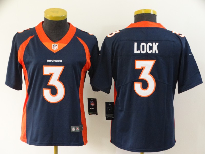 Women's Denver Broncos #3 Drew Lock Navy Vapor Untouchable Stitched Jersey(Run Small)